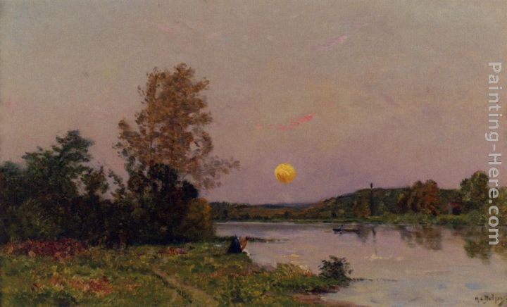 Hippolyte Camille Delpy Lavandiere Et Barques, Soleil Couchant
